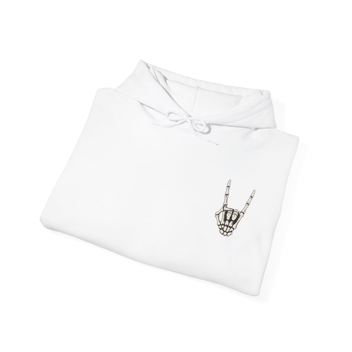 Bone Sign Skeleton Hand Hoodie in White — folded view