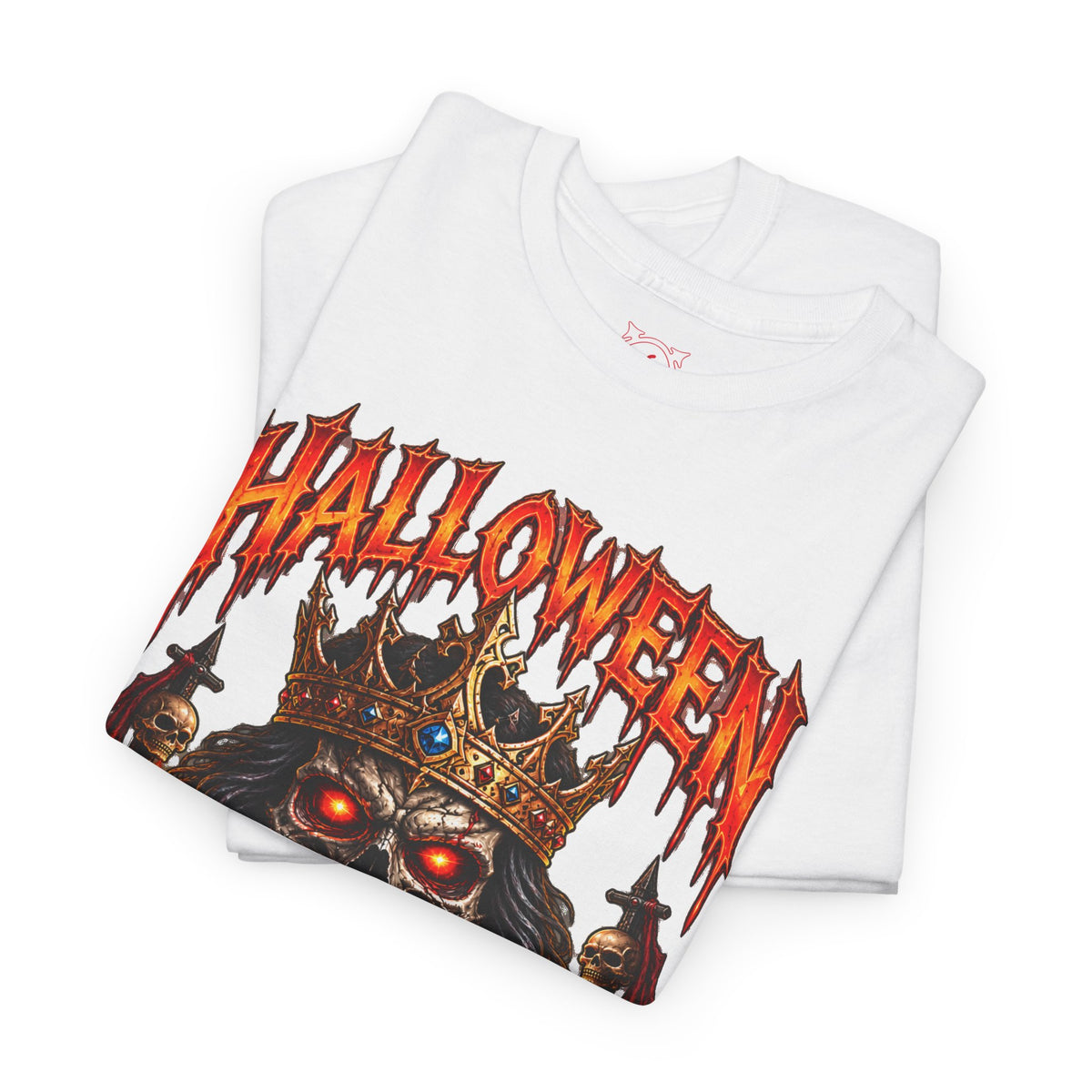 Crowned Terror Skeleton King T-Shirt in White — folded view