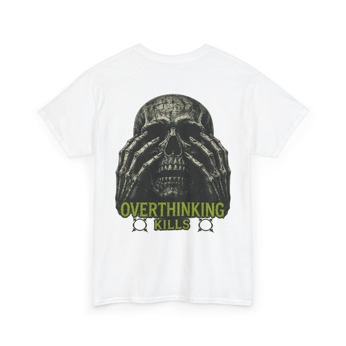 Overthinking Kills Skull T-Shirt in White — back view