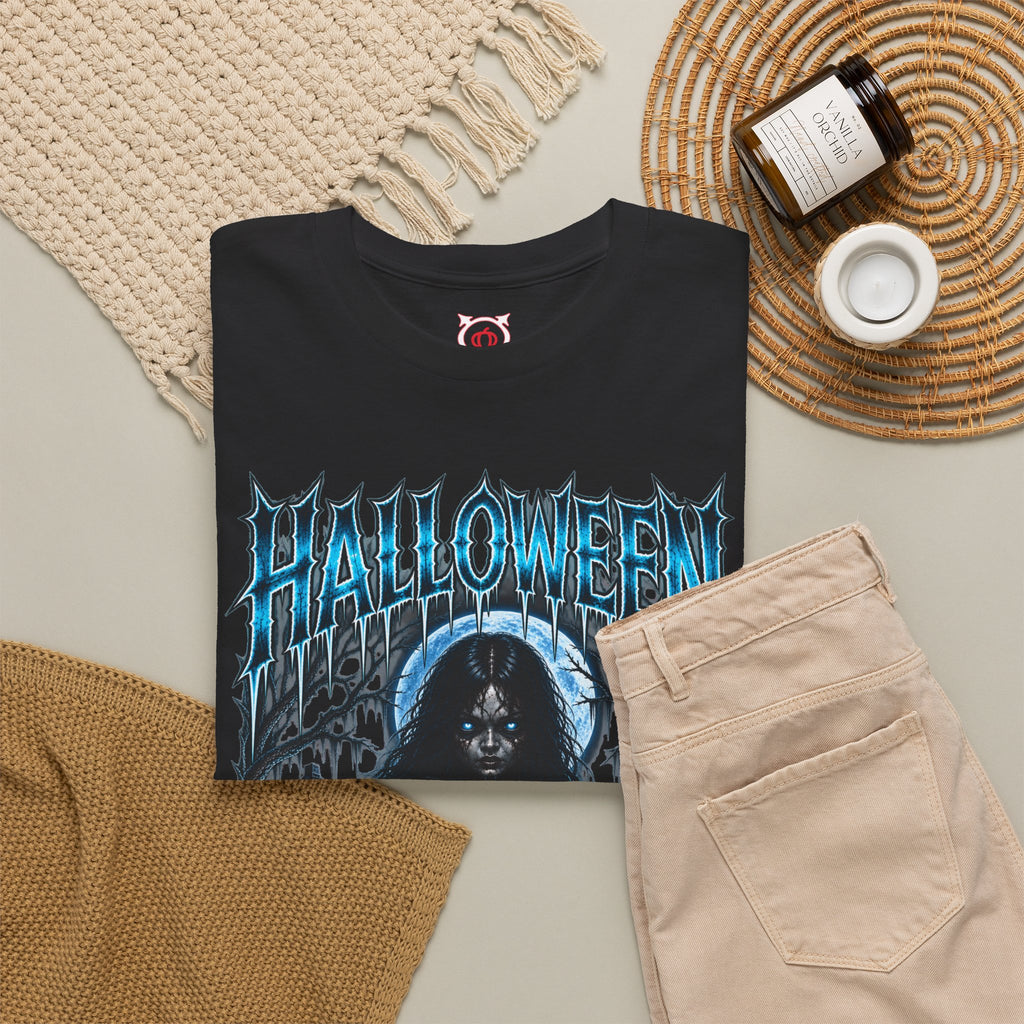 She Never Left Ghost T-Shirt in Black — folded view