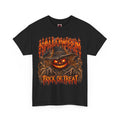 Trick or Treat Pumpkin Scarecrow T-Shirt in Black — front view