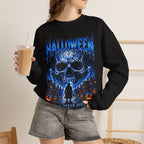 Fear Never Dies Skull Sweatshirt in Black — model view
