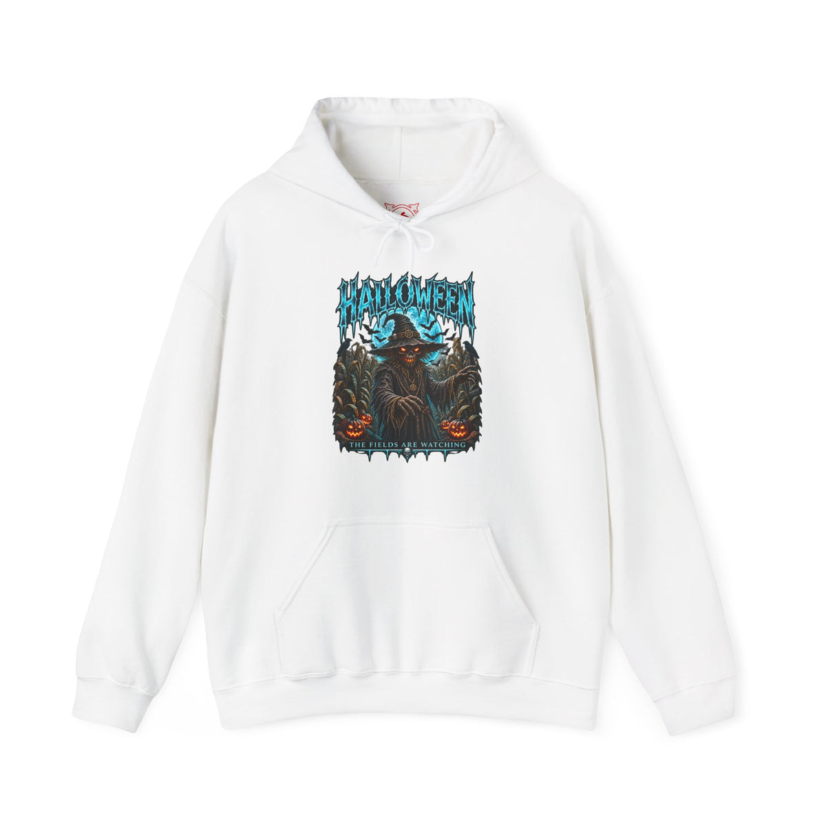 The Fields Are Watching Scarecrow Hoodie in White — front view