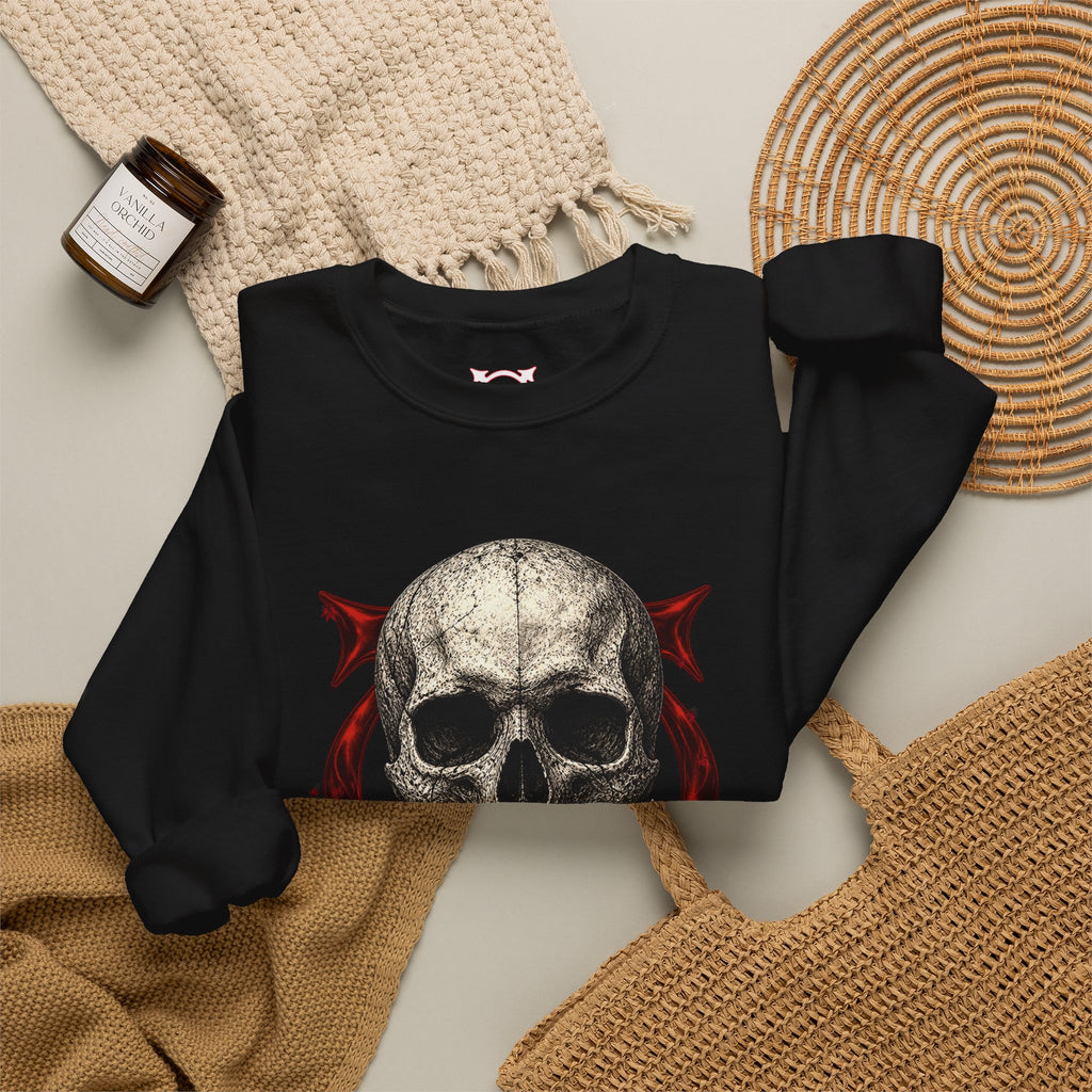 Skull Temple Sweatshirt in Black — folded view