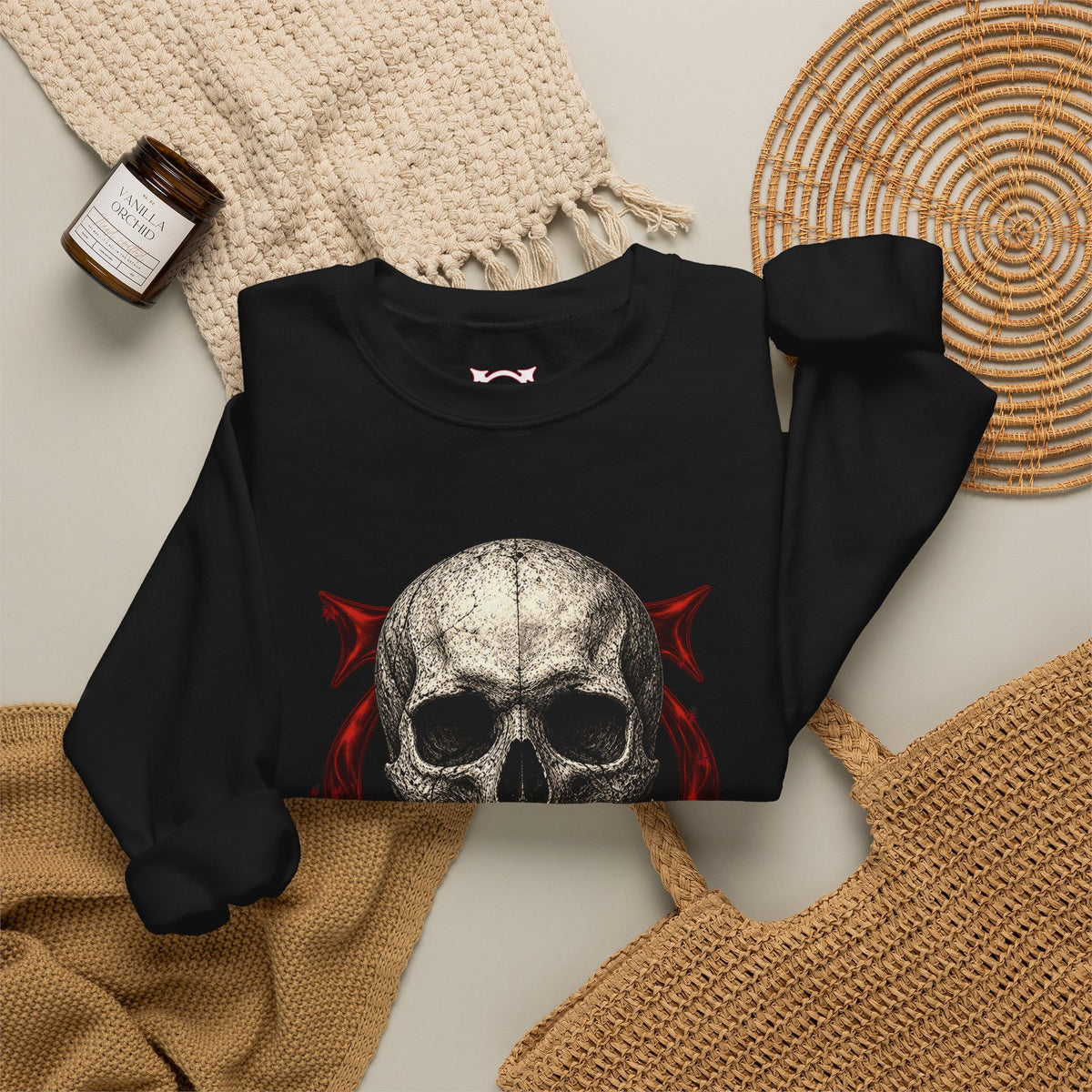 Skull Temple Sweatshirt in Black — folded view