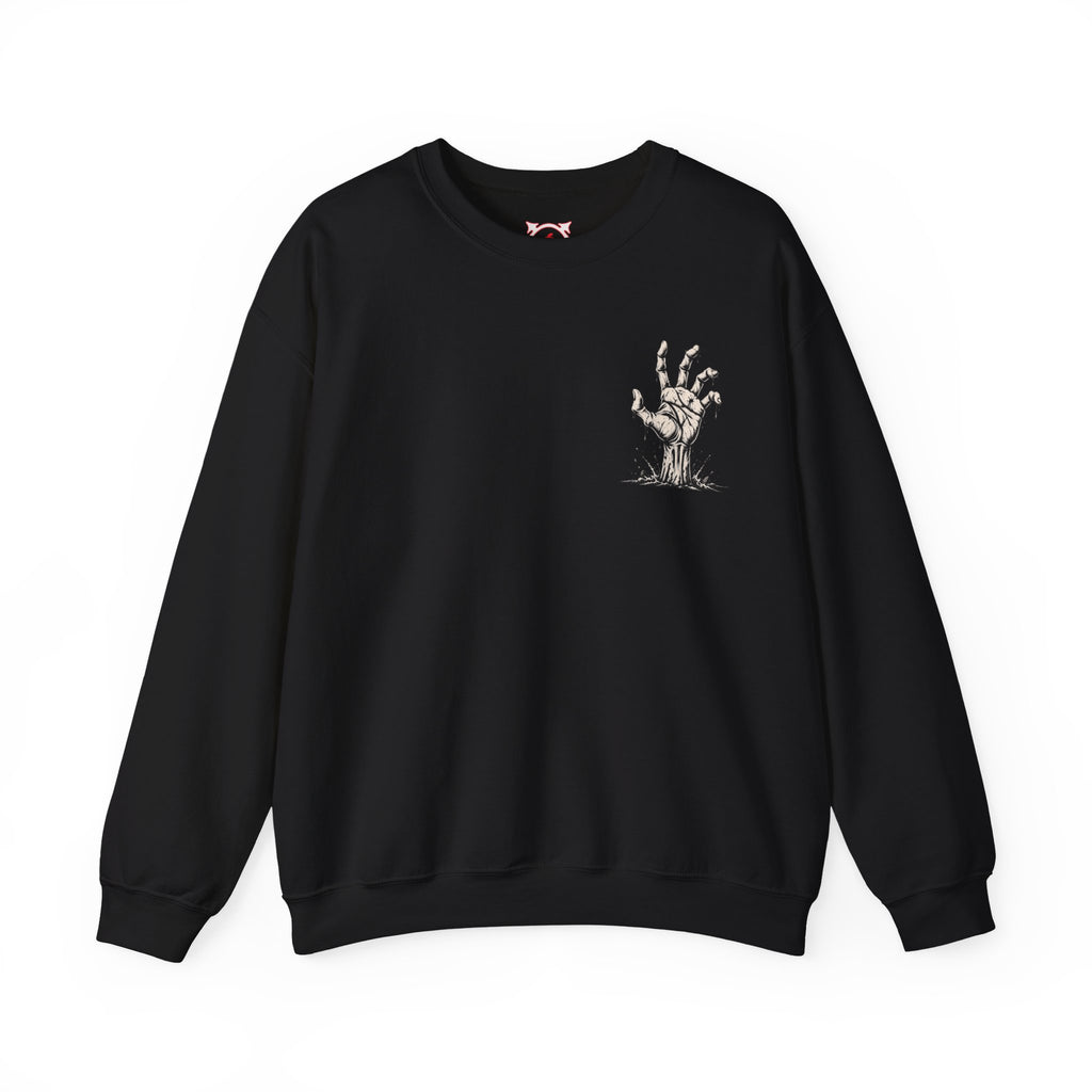 Still Reaching Zombie Hand Sweatshirt in Black — front view