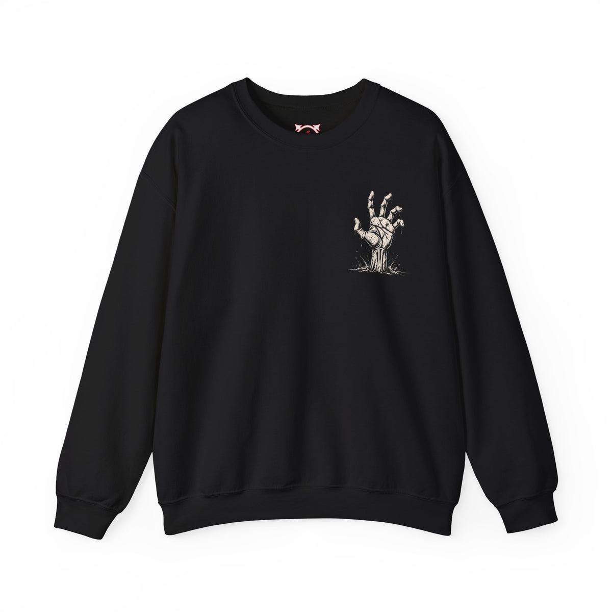 Still Reaching Zombie Hand Sweatshirt in Black — front view