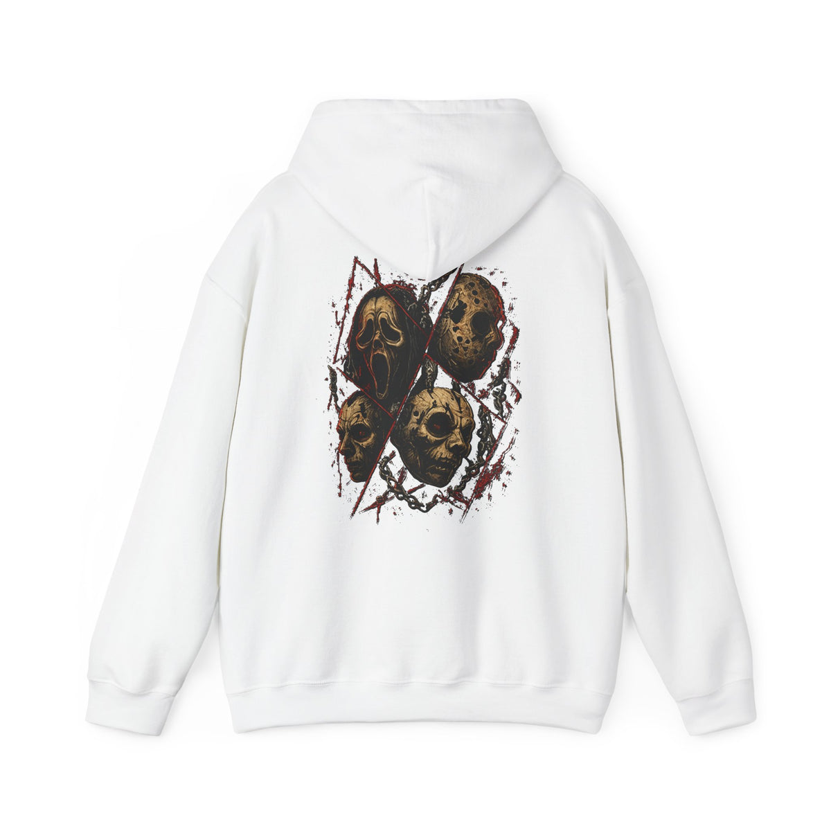 Final Cut Horror Mask Hoodie in White — back view