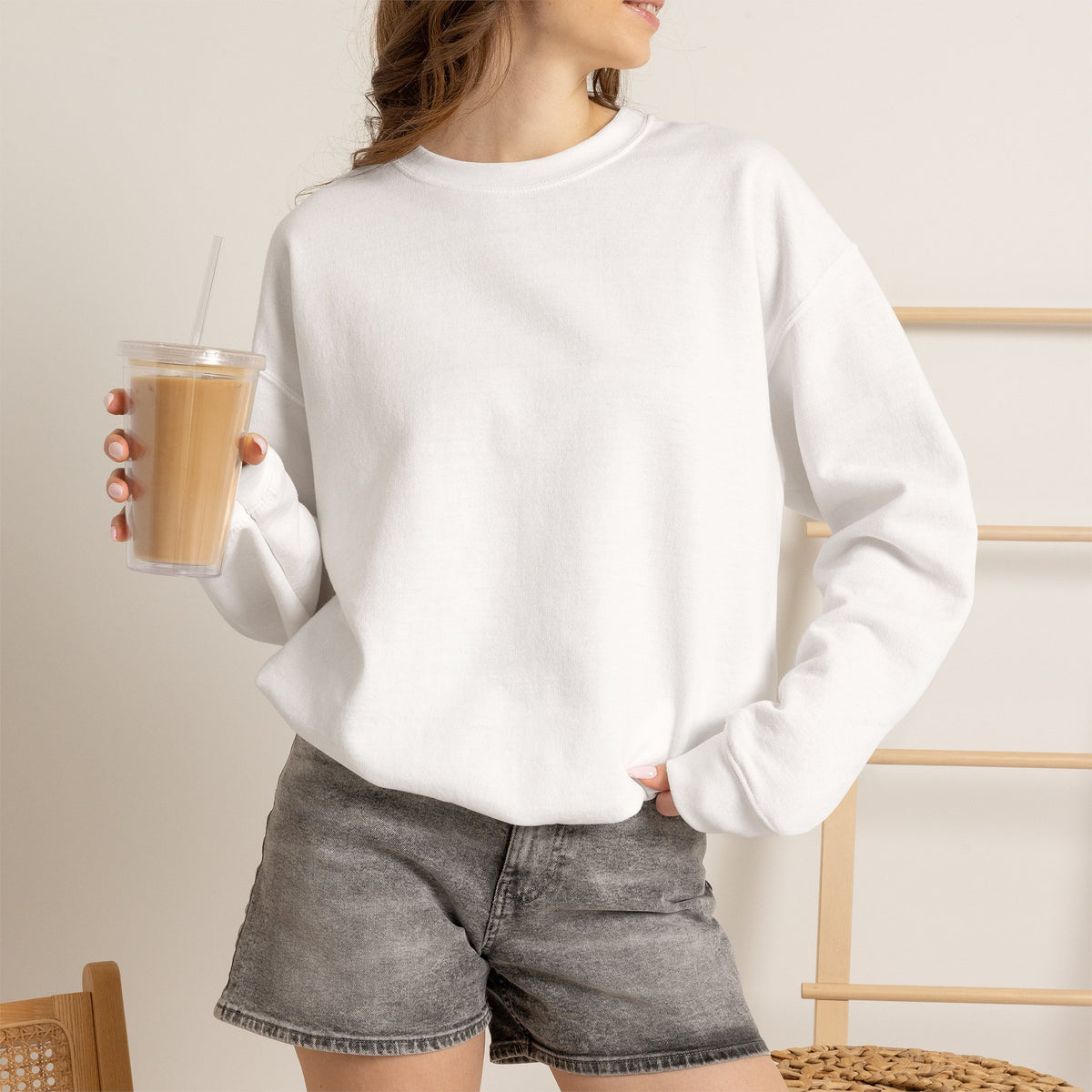 No Souls Just Shadows Grim Reaper Sweatshirt in White — model view