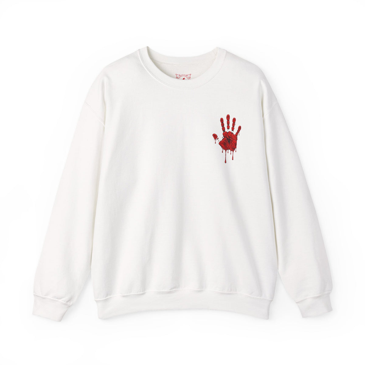 Red Handprint Sweatshirt in White — front view