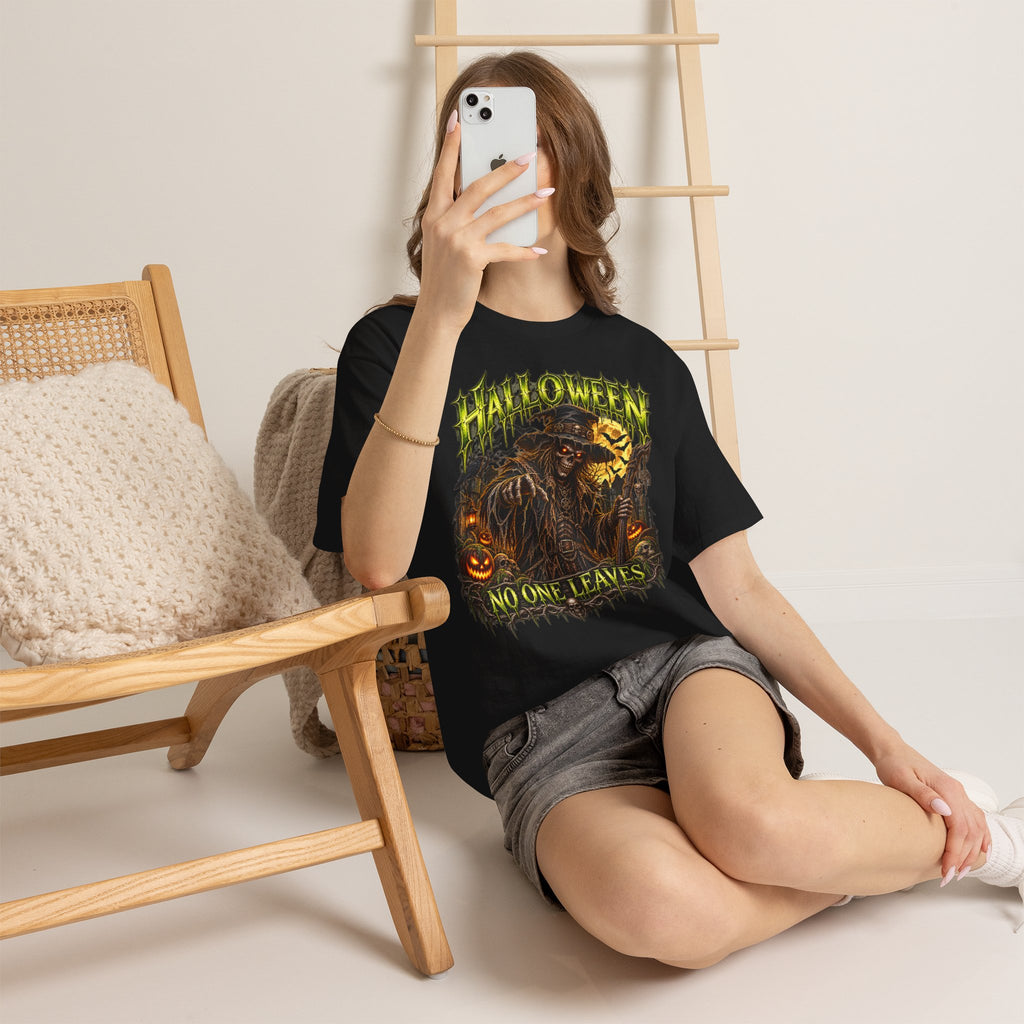 No One Leaves Scarecrow T-Shirt in Black — model view