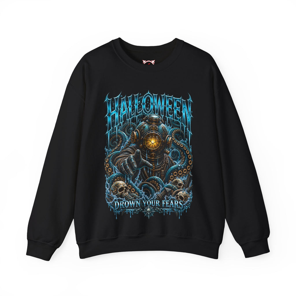 Drown Your Fears Deep Sea Sweatshirt in Black — front view
