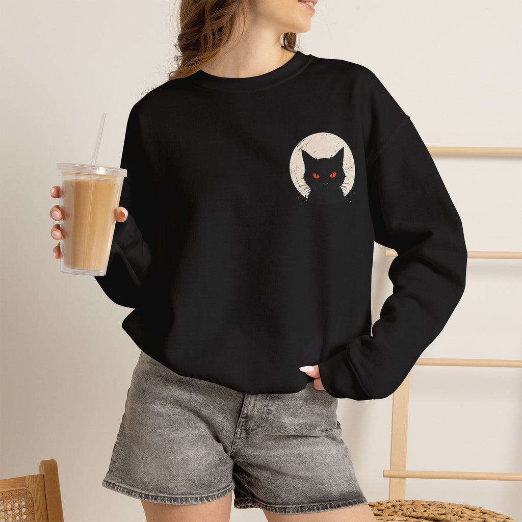 Black Cat Moon Sweatshirt in Black — model view