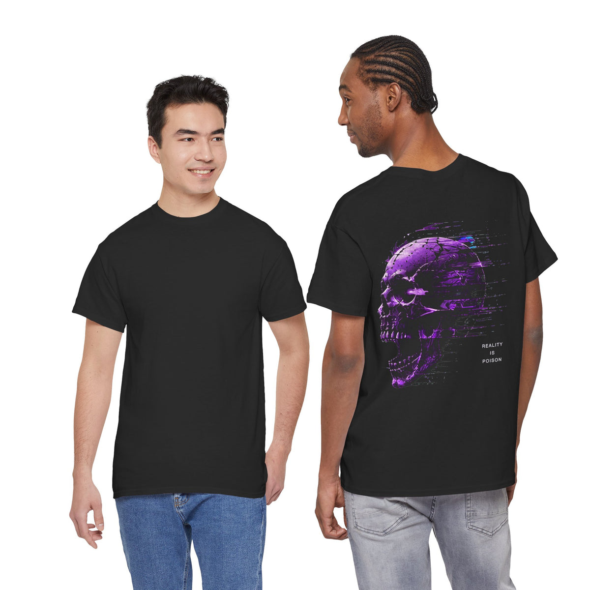 Reality Is Poison Glitch Skull T-Shirt in Black — model view