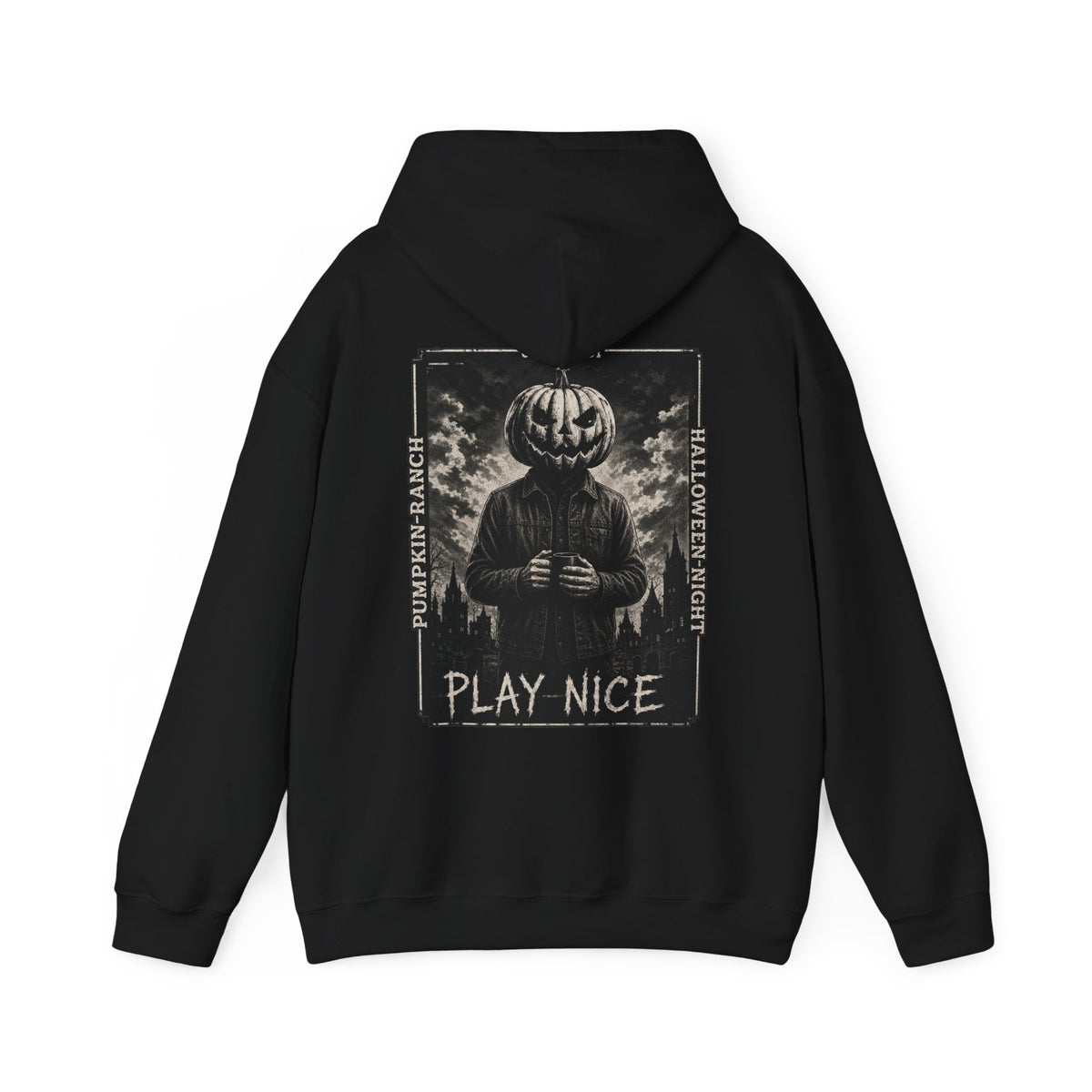 Play Nice Pumpkin Hoodie in Black — back view