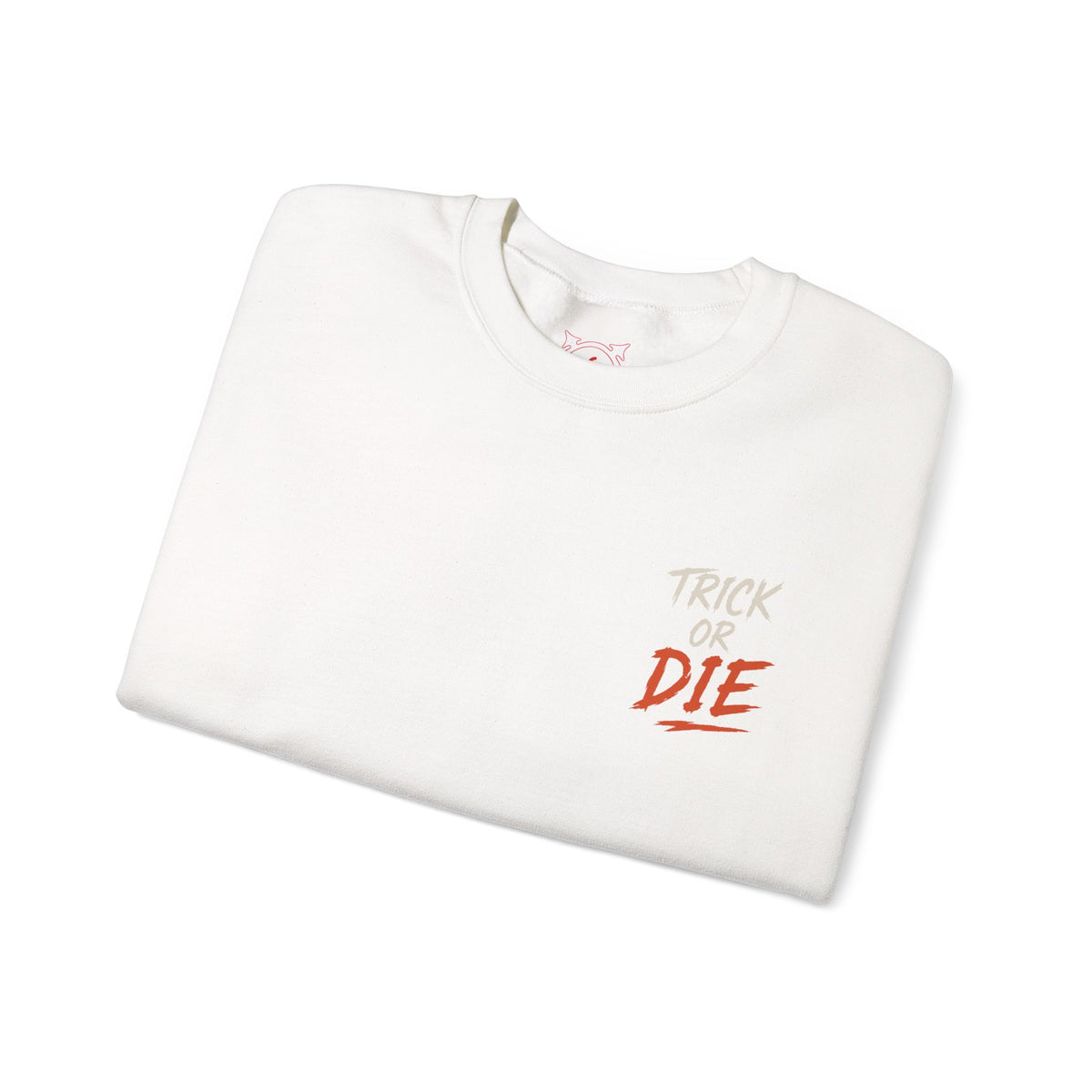 Trick or Die Halloween Sweatshirt in White — folded view