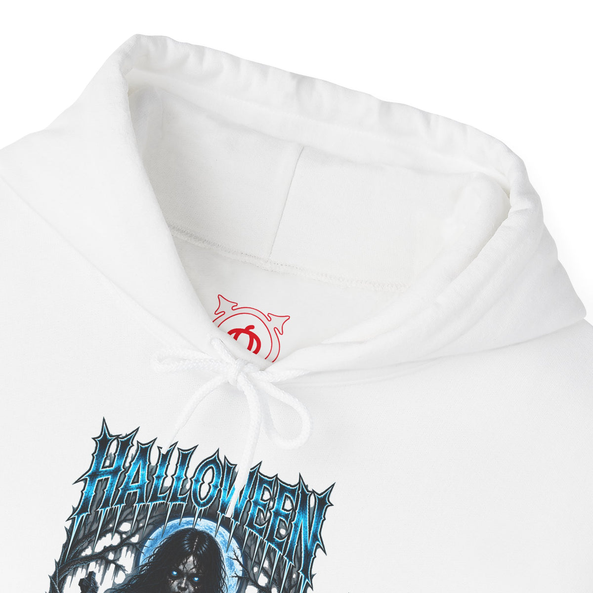 She Never Left Ghost Hoodie in White — front view